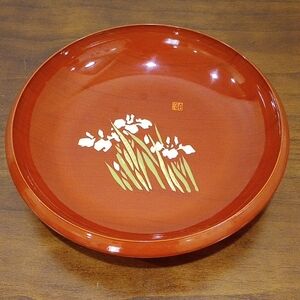 Japanese Lacquerware Wood Bowl Iris Flowers, Vintage!
